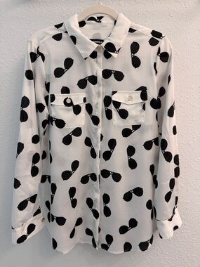 Karl Lagerfeld Black & White Sunglasses Print Blouse